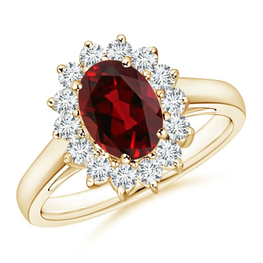 Rings Angara Garnet | Princess Diana Inspired Garnet Ring With Diamond Halo