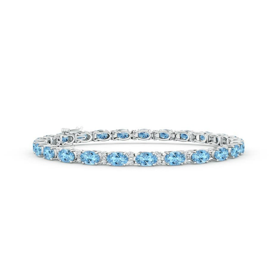 Bracelets Angara Aquamarine | Classic Oval Aquamarine And Diamond Tennis Bracelet