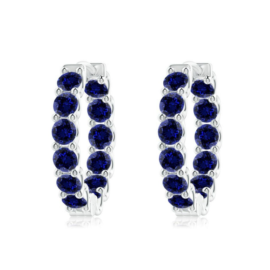 Earrings Angara Blue Sapphire | Lab-Grown Prong-Set Blue Sapphire Inside Out Hoop Earrings