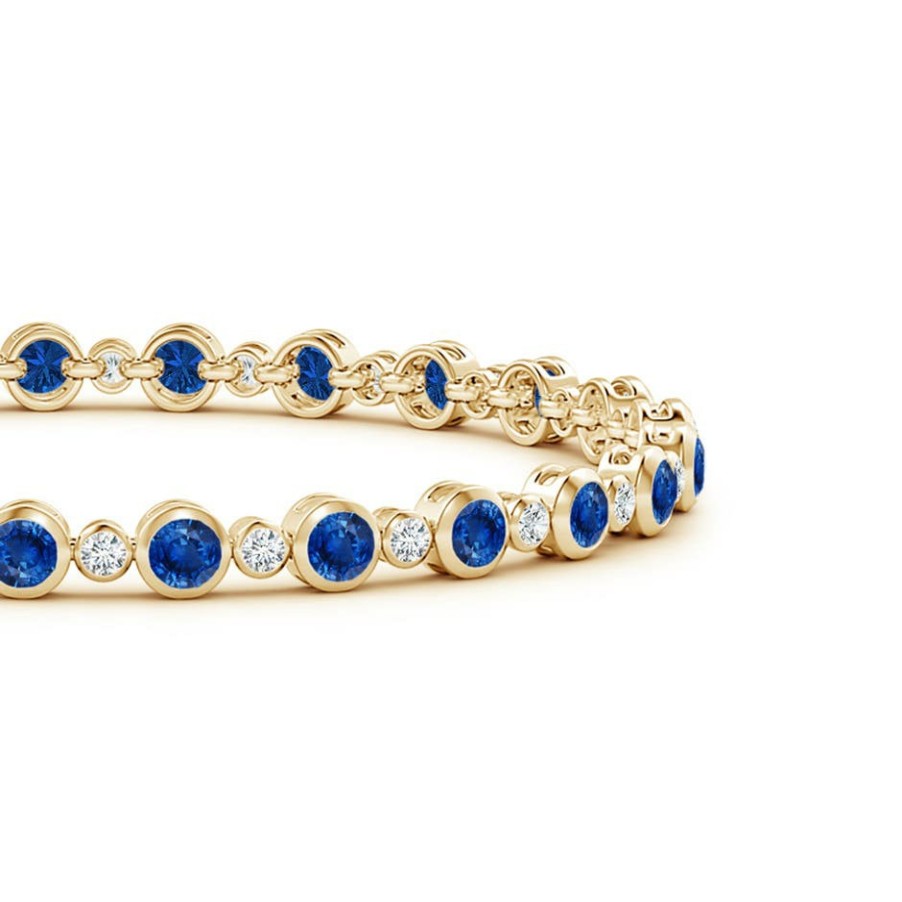 Bracelets Angara Blue Sapphire | Bezel-Set Sapphire And Diamond Tennis Bracelet