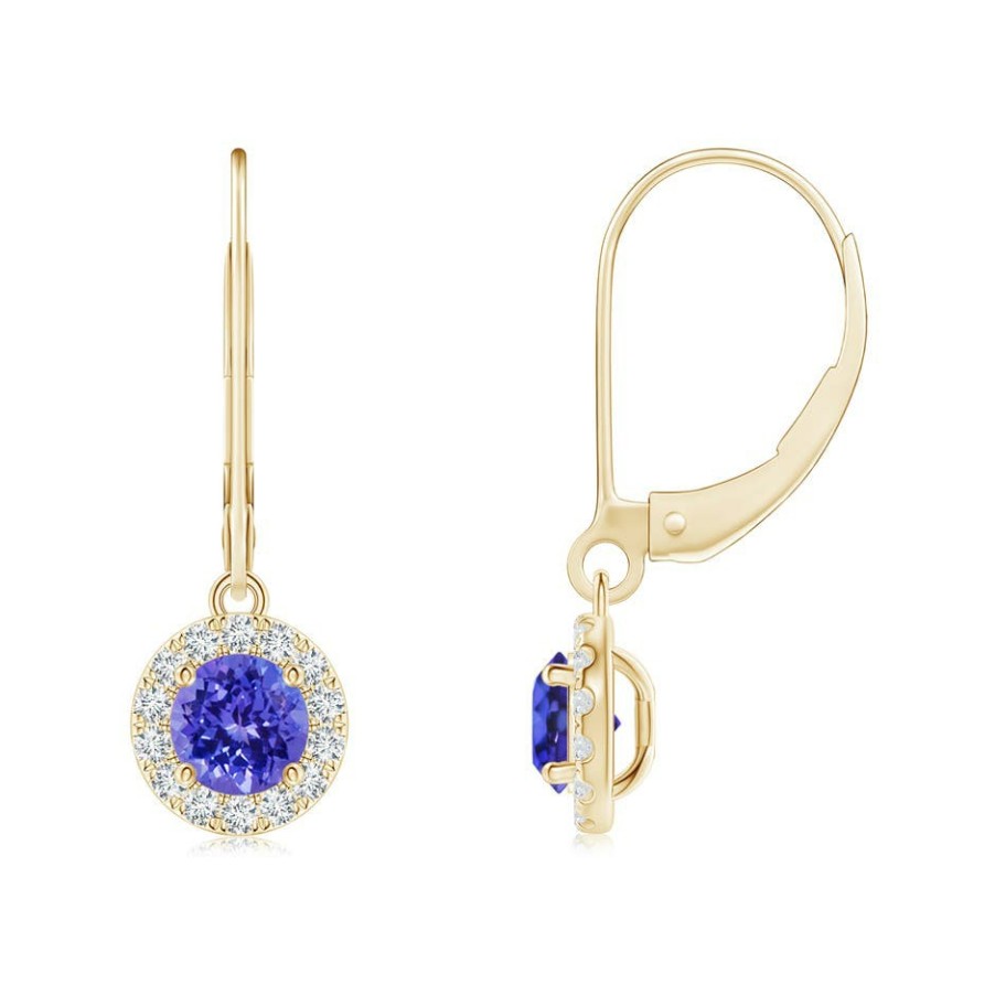 Earrings Angara Tanzanite | Round Tanzanite Leverback Halo Dangle Earrings