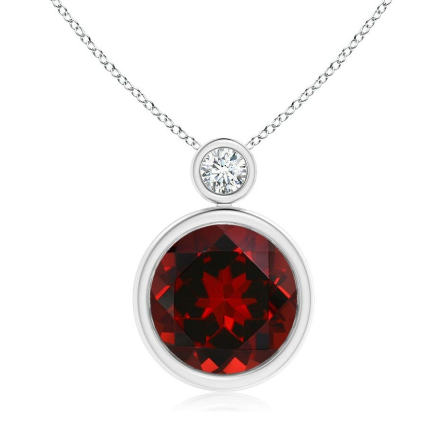 Necklaces Angara Garnet | Bezel-Set Garnet Solitaire Pendant With Diamond