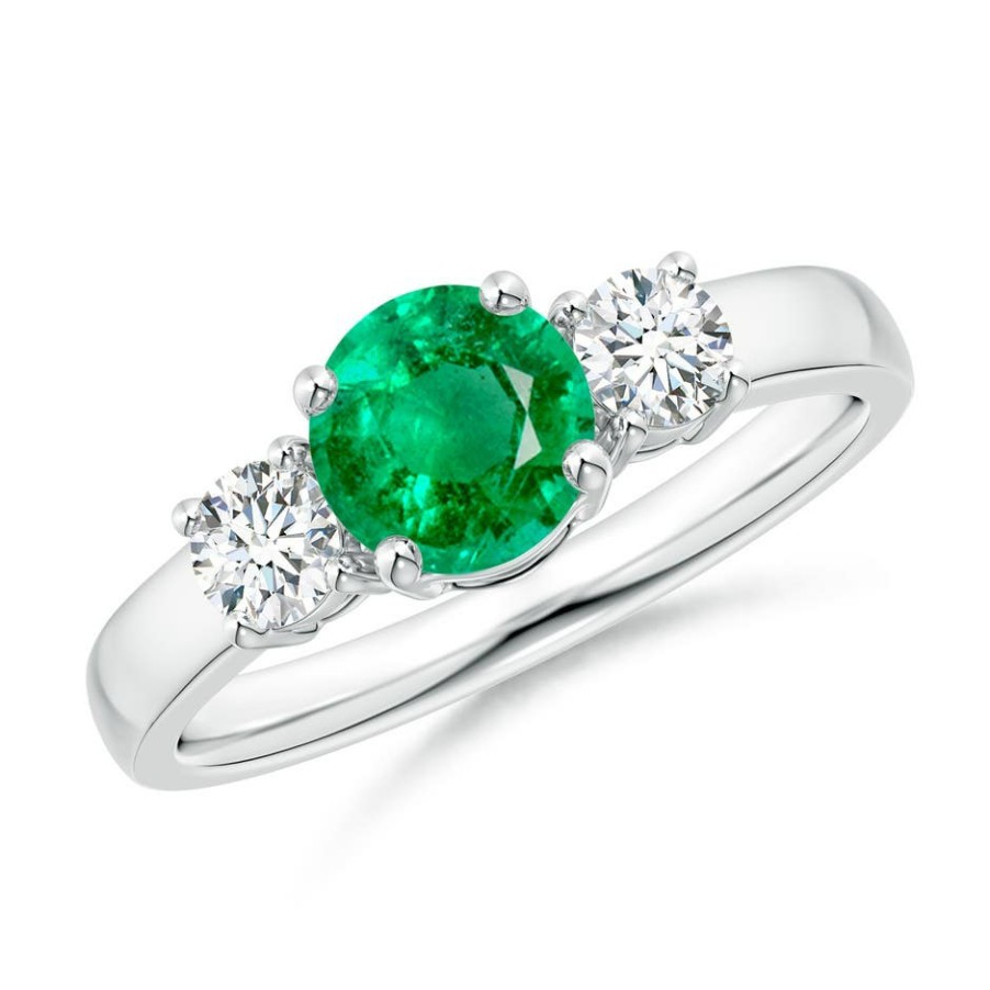 Rings Angara Emerald | Classic Emerald And Diamond Three Stone Engagement Ring