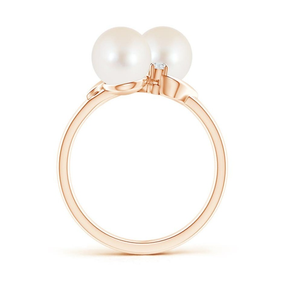 Rings Angara Freshwater Pearl | Two Stone Freshwater Pearl Ring With Diamond Accents