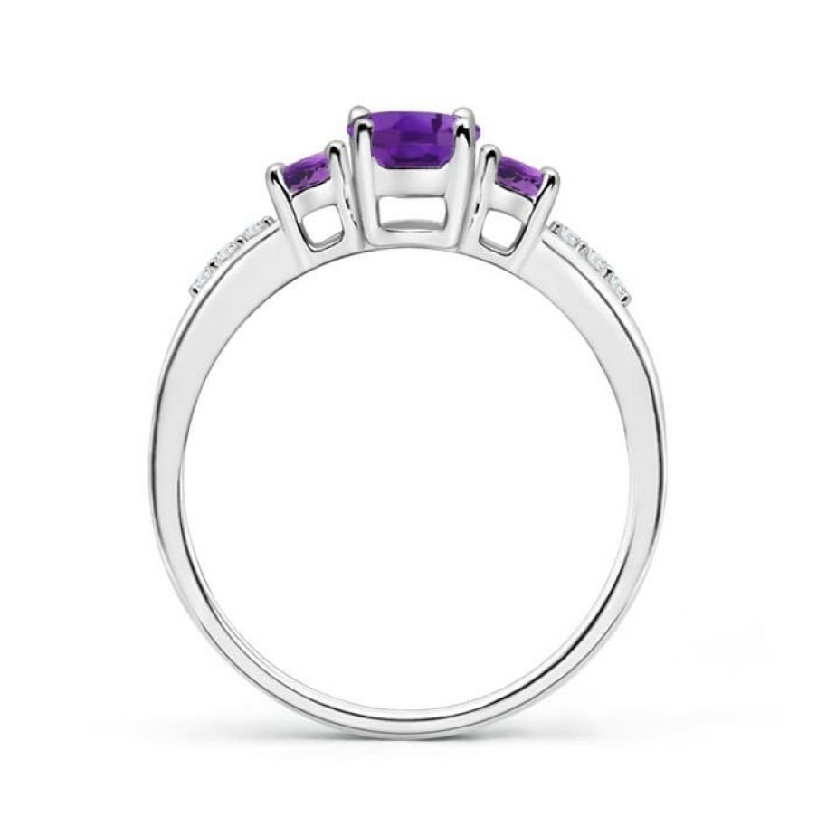 Rings Angara Amethyst | Oval Amethyst Three Stone Ring With Diamond Accents