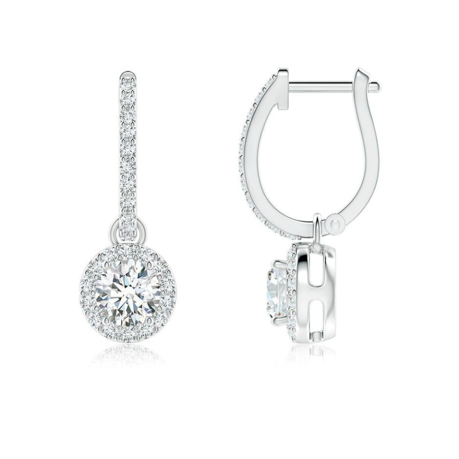 Earrings Angara Diamond | Lab-Grown Round Diamond Dangle Earrings With Halo