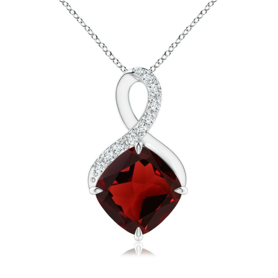 Necklaces Angara Garnet | Claw-Set Garnet Infinity Pendant With Diamonds