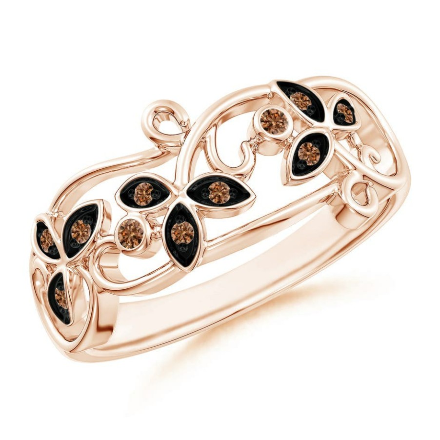 Rings Angara Coffee Diamond | Vintage Style Brown Diamond Flower Scroll Ring