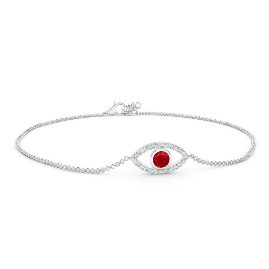 Bracelets Angara Ruby | Bezel-Set Ruby And Diamond Evil Eye Bracelet