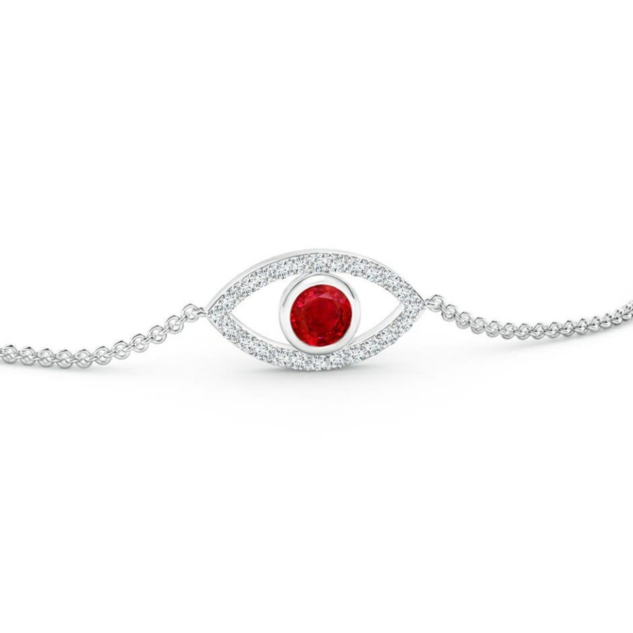 Bracelets Angara Ruby | Bezel-Set Ruby And Diamond Evil Eye Bracelet