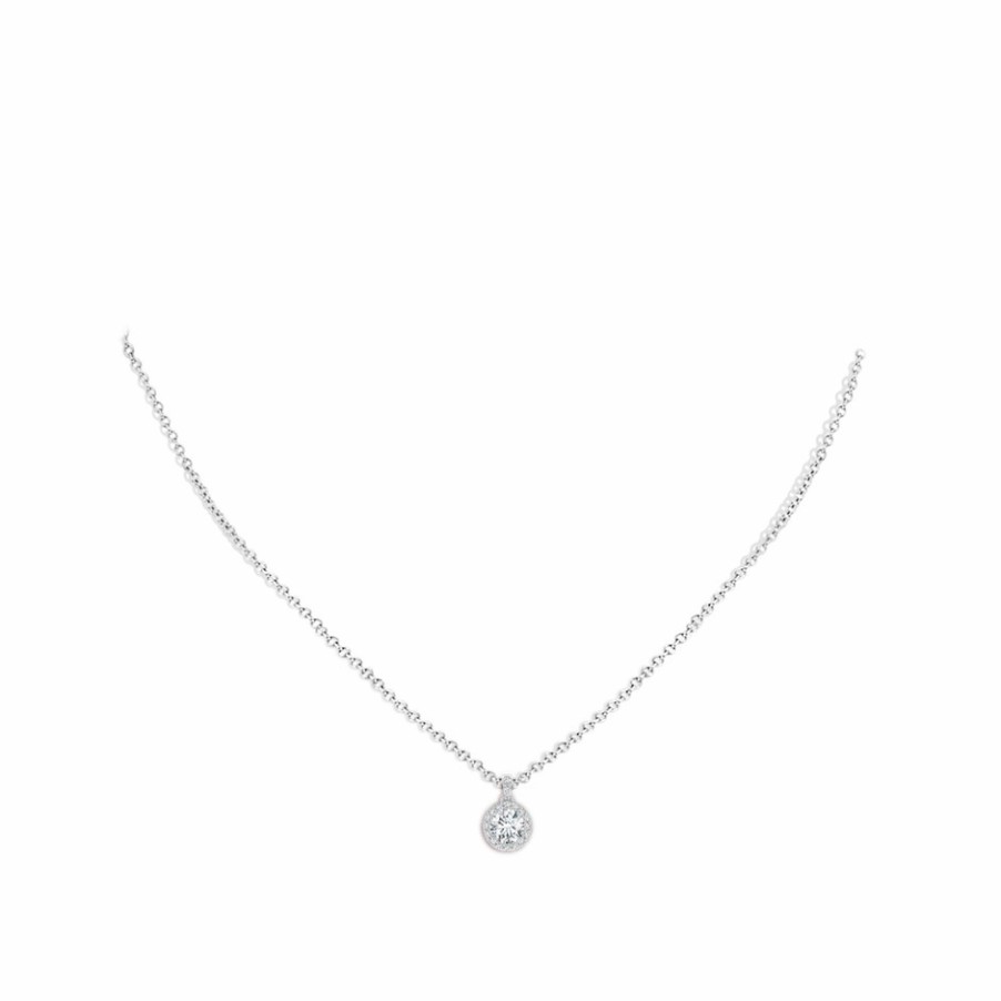 Necklaces Angara Diamond | Lab-Grown Round Diamond Dangle Pendant With Halo