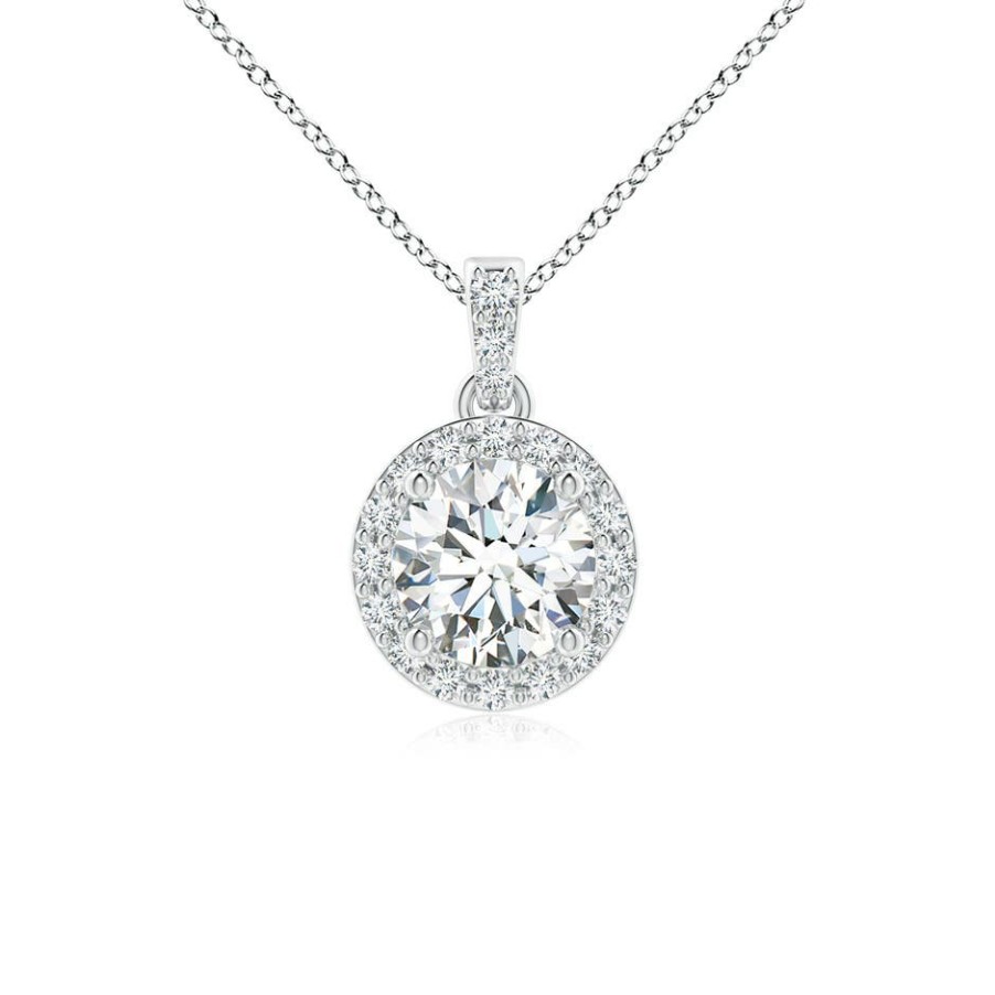 Necklaces Angara Diamond | Lab-Grown Round Diamond Dangle Pendant With Halo