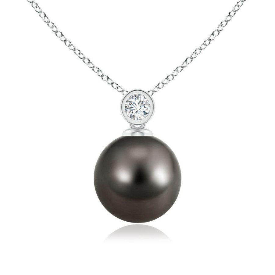 Necklaces Angara Tahitian Pearl | Tahitian Pearl Pendant With Bezel-Set Diamond