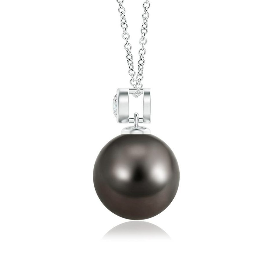 Necklaces Angara Tahitian Pearl | Tahitian Pearl Pendant With Bezel-Set Diamond