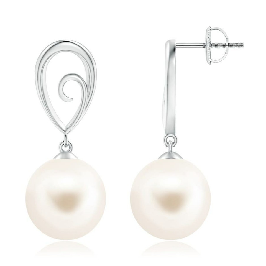 Earrings Angara Freshwater Pearl | Freshwater Pearl Drop Earrings With Metal Loop