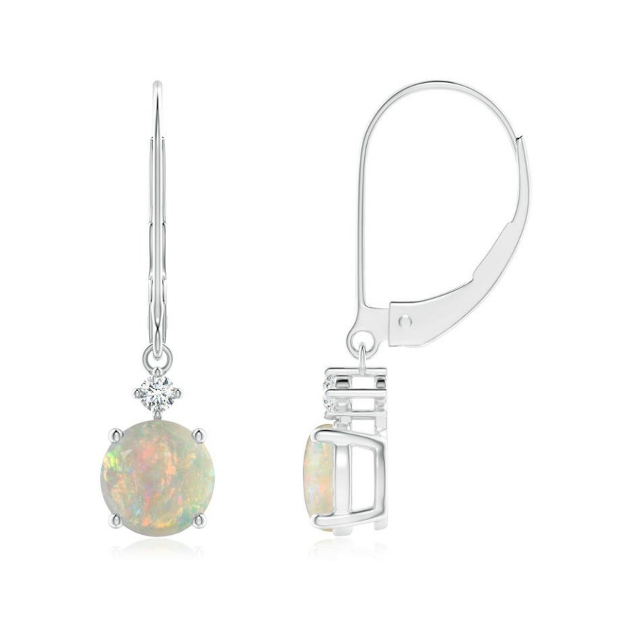 Earrings Angara Opal | Solitaire Opal Dangle Earrings With Diamond