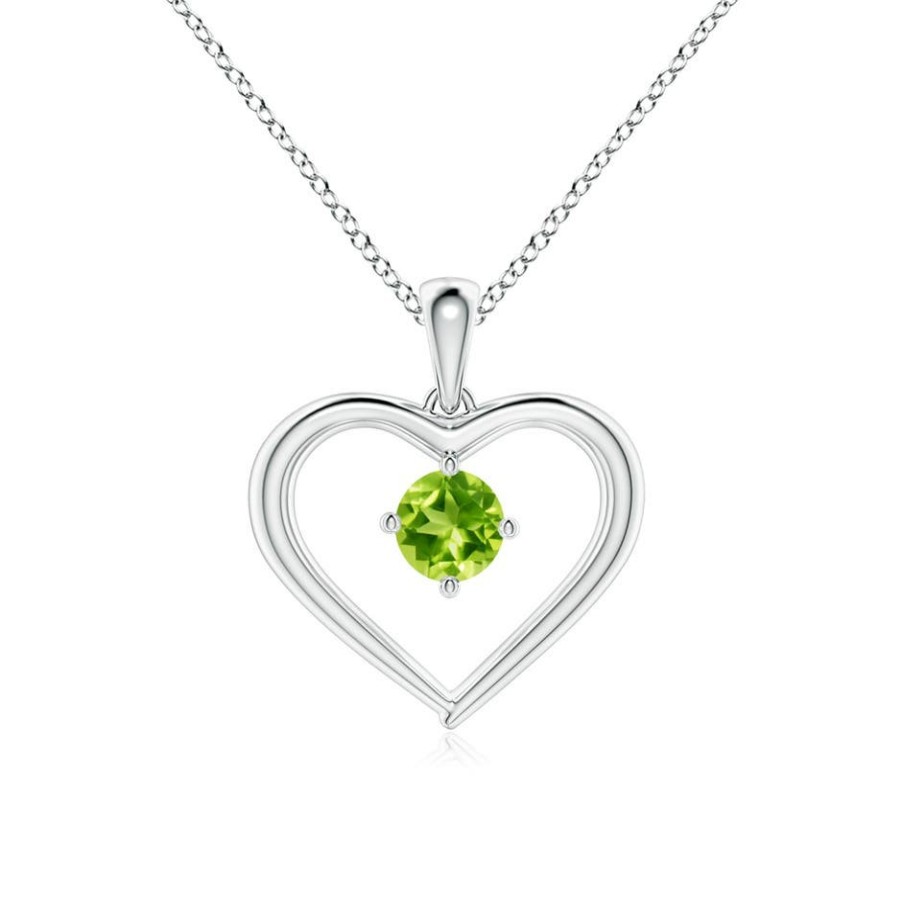 Necklaces Angara Peridot | Solitaire Round Peridot Open Heart Pendant