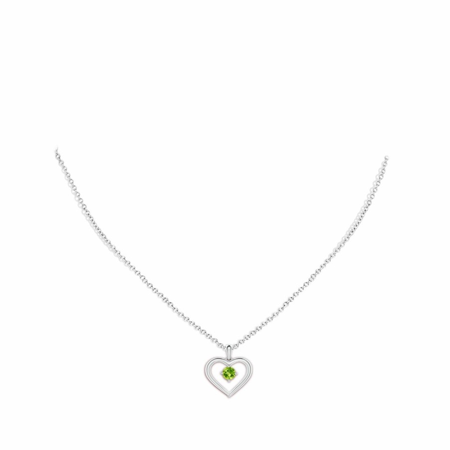 Necklaces Angara Peridot | Solitaire Round Peridot Open Heart Pendant