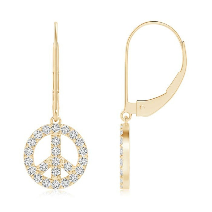 Earrings Angara Diamond | Diamond Peace Sign Leverback Earrings