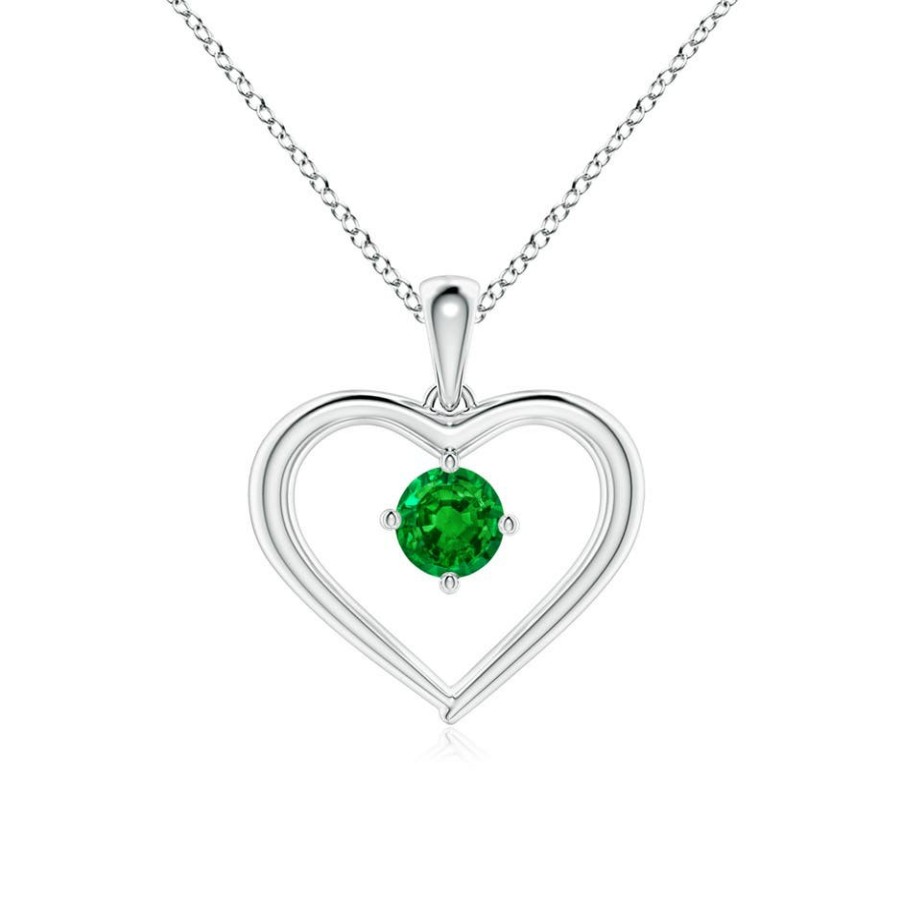 Necklaces Angara Emerald | Solitaire Round Emerald Open Heart Pendant