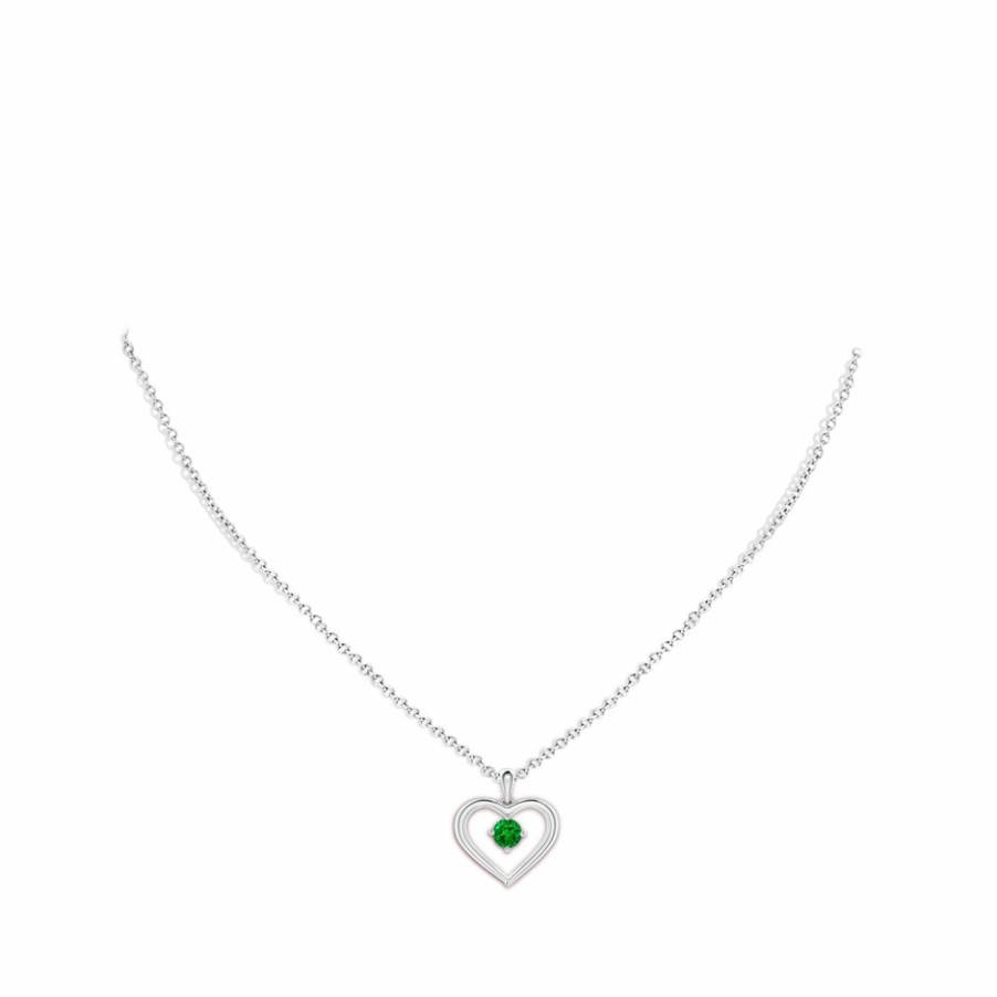 Necklaces Angara Emerald | Solitaire Round Emerald Open Heart Pendant