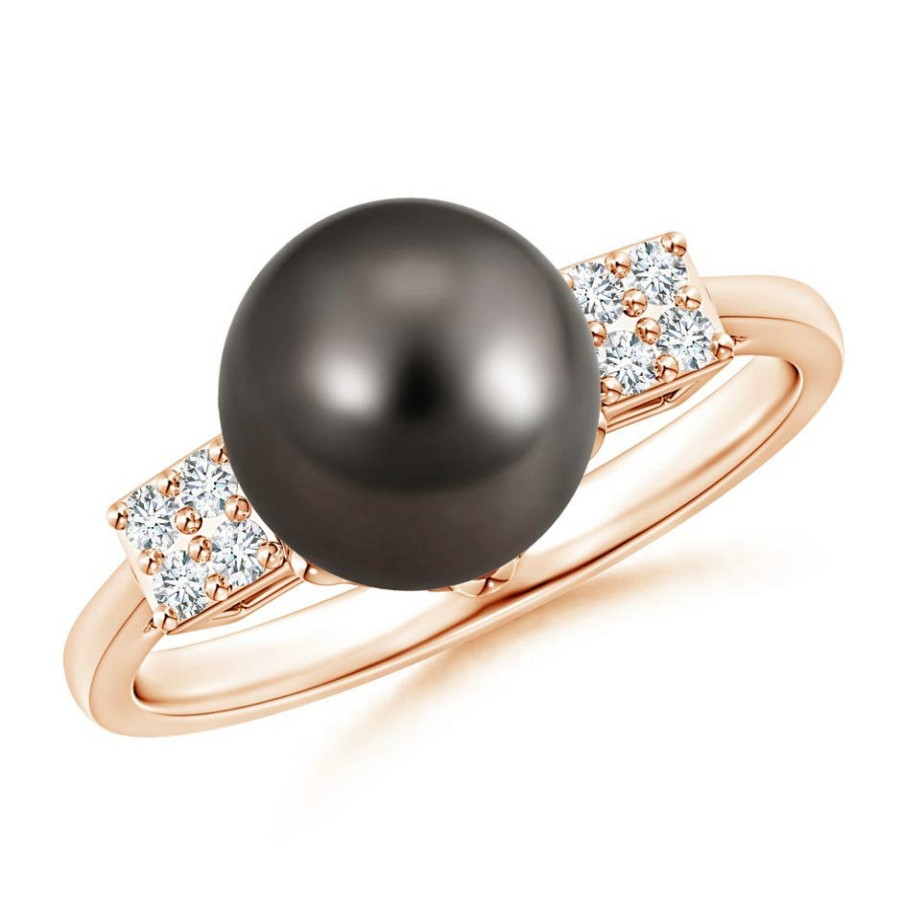 Rings Angara Tahitian Pearl | Tahitian Pearl Ring With Cluster Diamonds