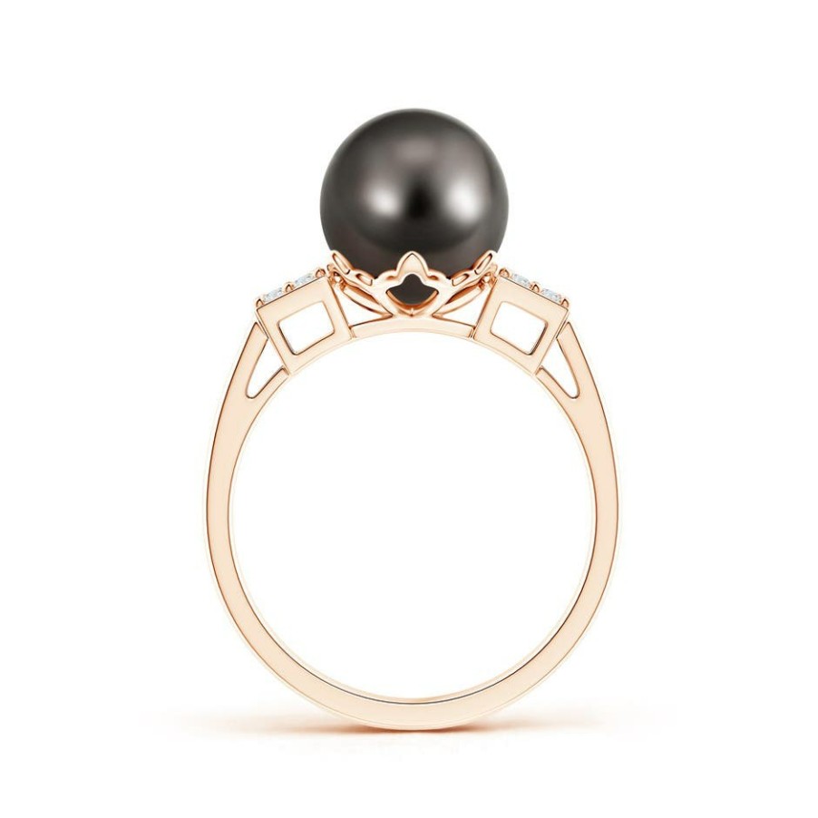 Rings Angara Tahitian Pearl | Tahitian Pearl Ring With Cluster Diamonds