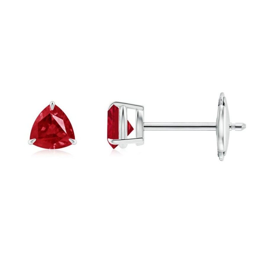 Earrings Angara Ruby | Claw-Set Trillion Ruby Stud Earrings