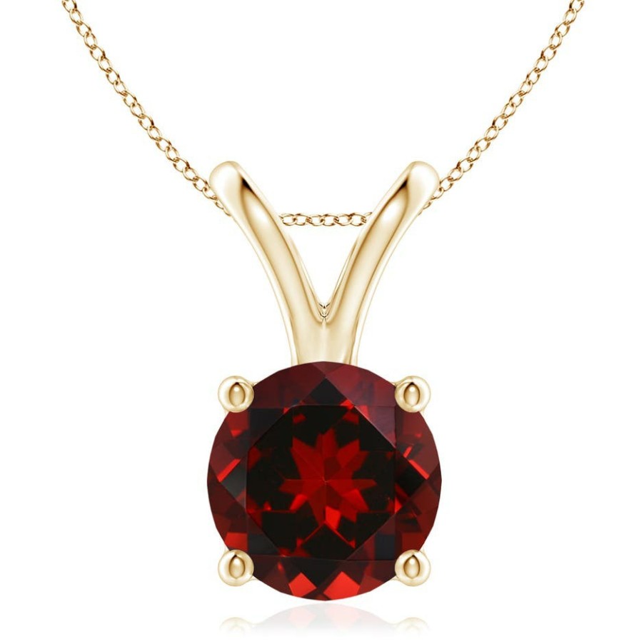 Necklaces Angara Garnet | V-Bale Round Garnet Solitaire Pendant