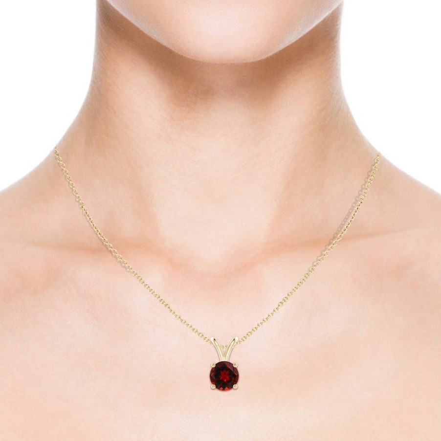 Necklaces Angara Garnet | V-Bale Round Garnet Solitaire Pendant