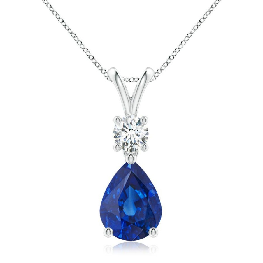 Necklaces Angara Blue Sapphire | Pear-Shaped Sapphire V-Bale Pendant