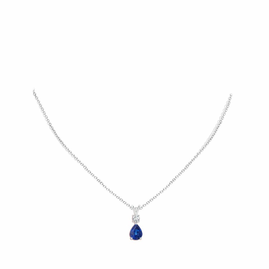 Necklaces Angara Blue Sapphire | Pear-Shaped Sapphire V-Bale Pendant