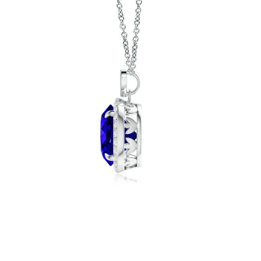 Necklaces Angara Tanzanite | Tanzanite Halo Pendant With Diamond Heart Motif