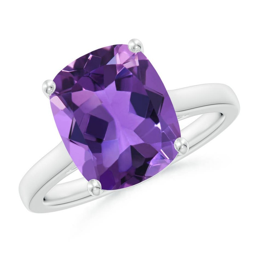 Rings Angara Amethyst | Classic Cushion Amethyst Solitaire Ring With Hidden Accents