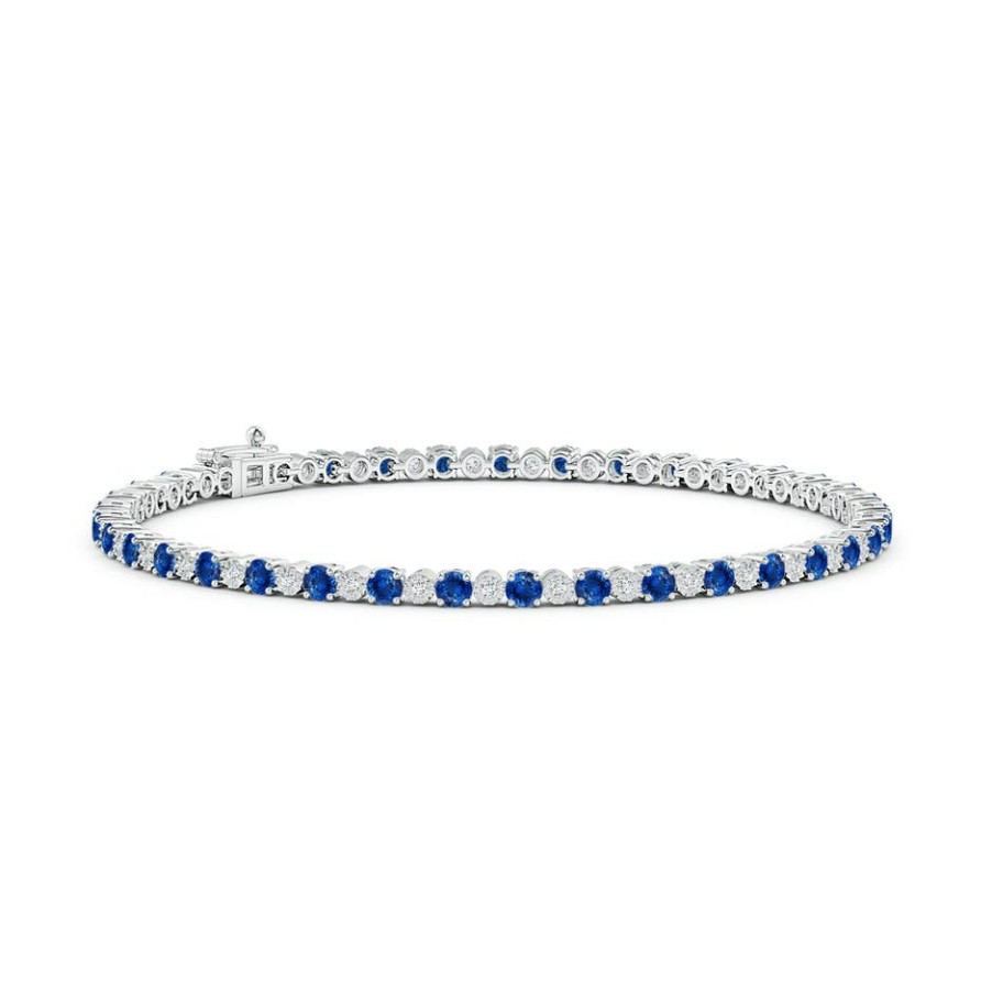 Bracelets Angara Blue Sapphire | Sapphire And Illusion Diamond Tennis Bracelet