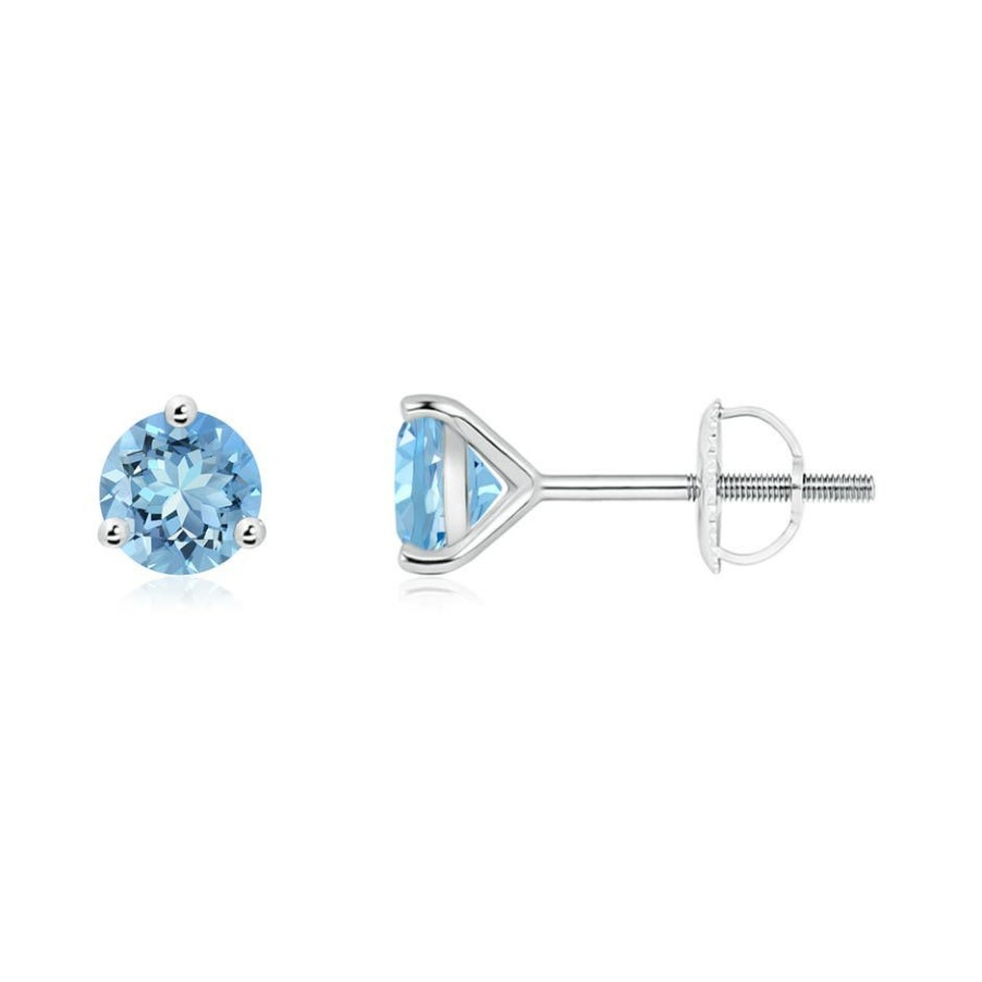 Earrings Angara Aquamarine | Martini-Set Round Aquamarine Stud Earrings