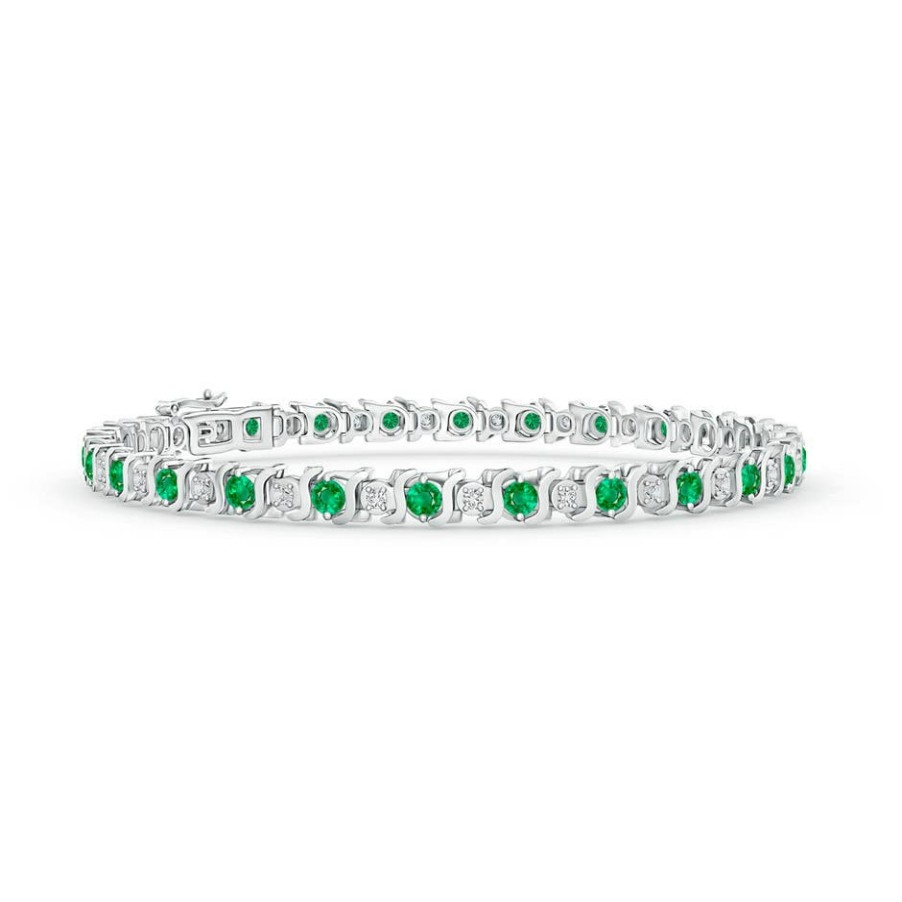 Bracelets Angara Emerald | S Curl Emerald And Diamond Tennis Bracelet