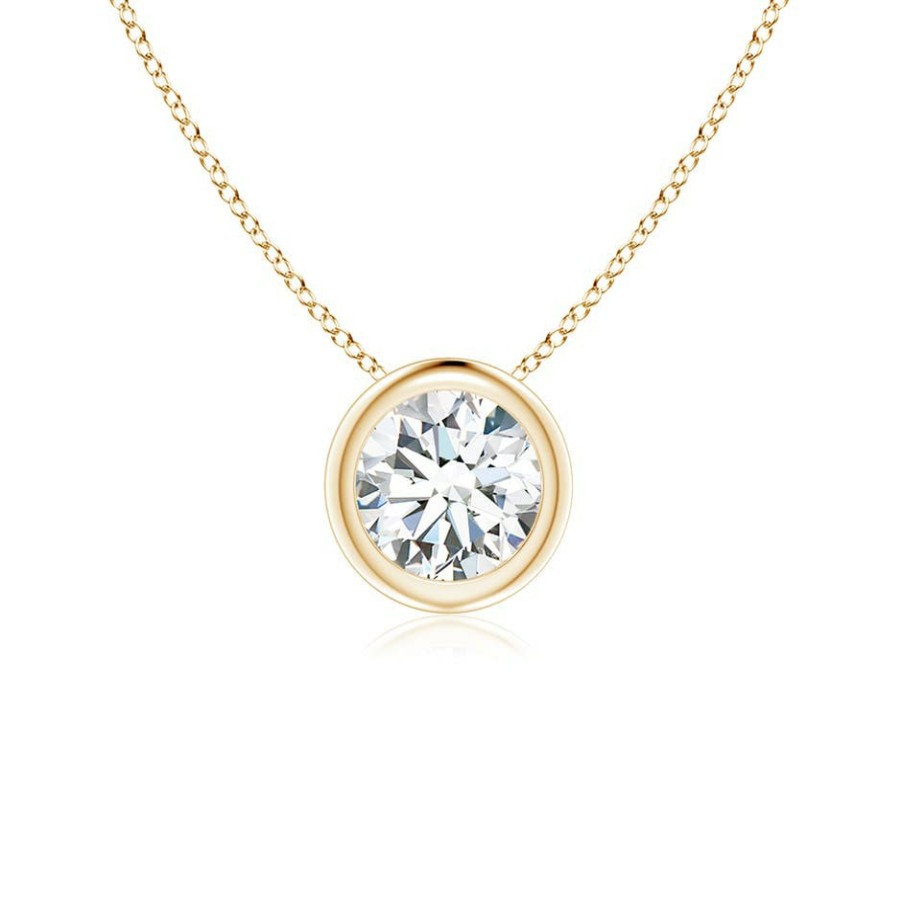 Necklaces Angara Diamond | Lab-Grown Bezel-Set Round Diamond Solitaire Pendant