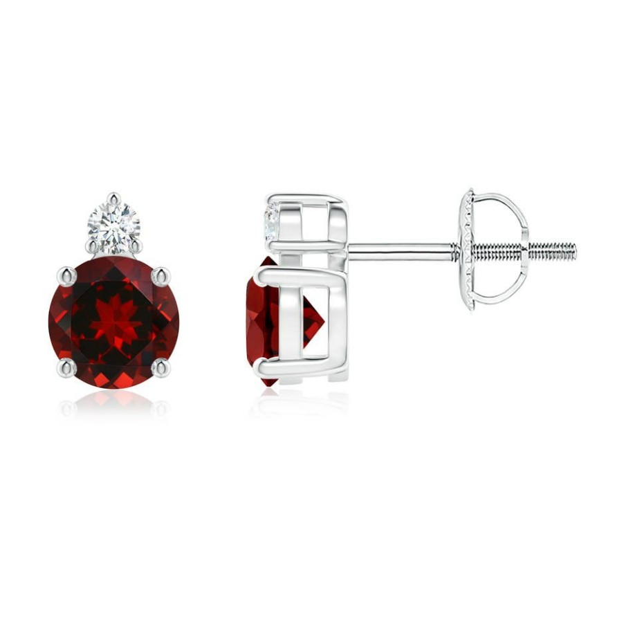 Earrings Angara Garnet | Basket-Set Round Garnet Stud Earrings With Diamond