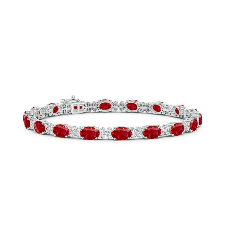 Bracelets Angara Ruby | Oval Ruby Tennis Bracelet With Diamonds