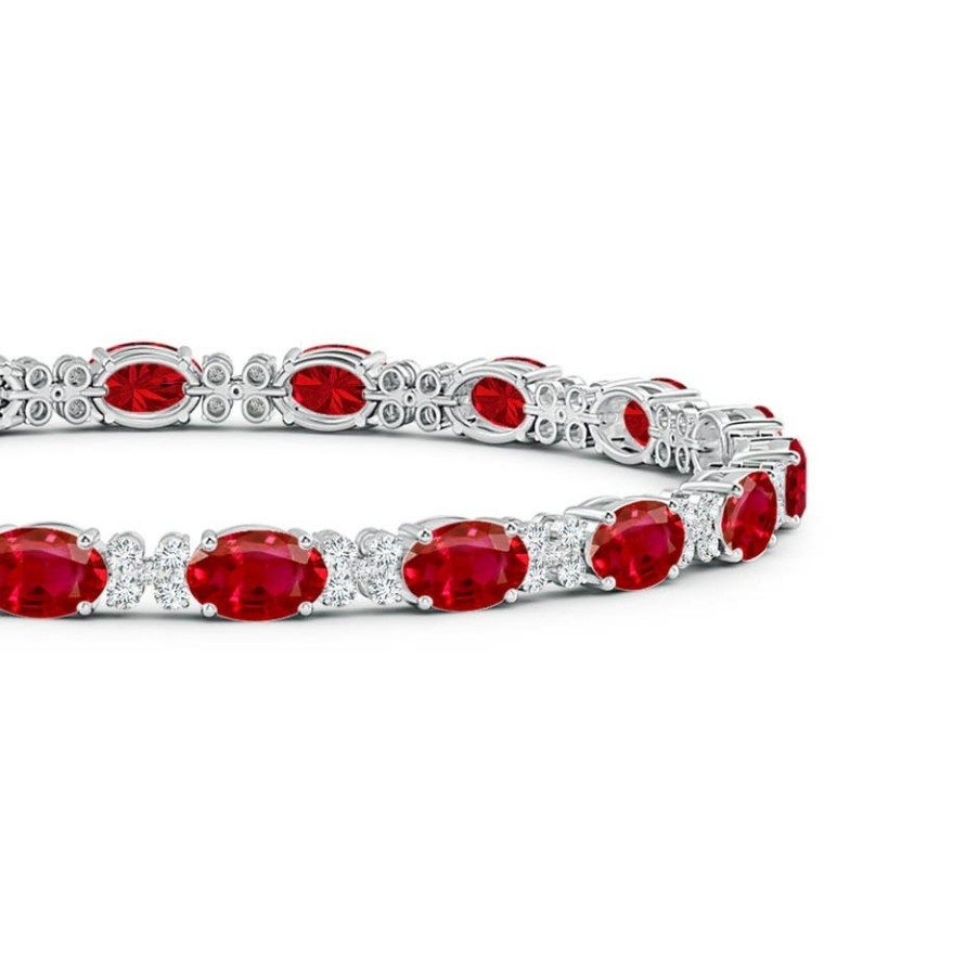 Bracelets Angara Ruby | Oval Ruby Tennis Bracelet With Diamonds