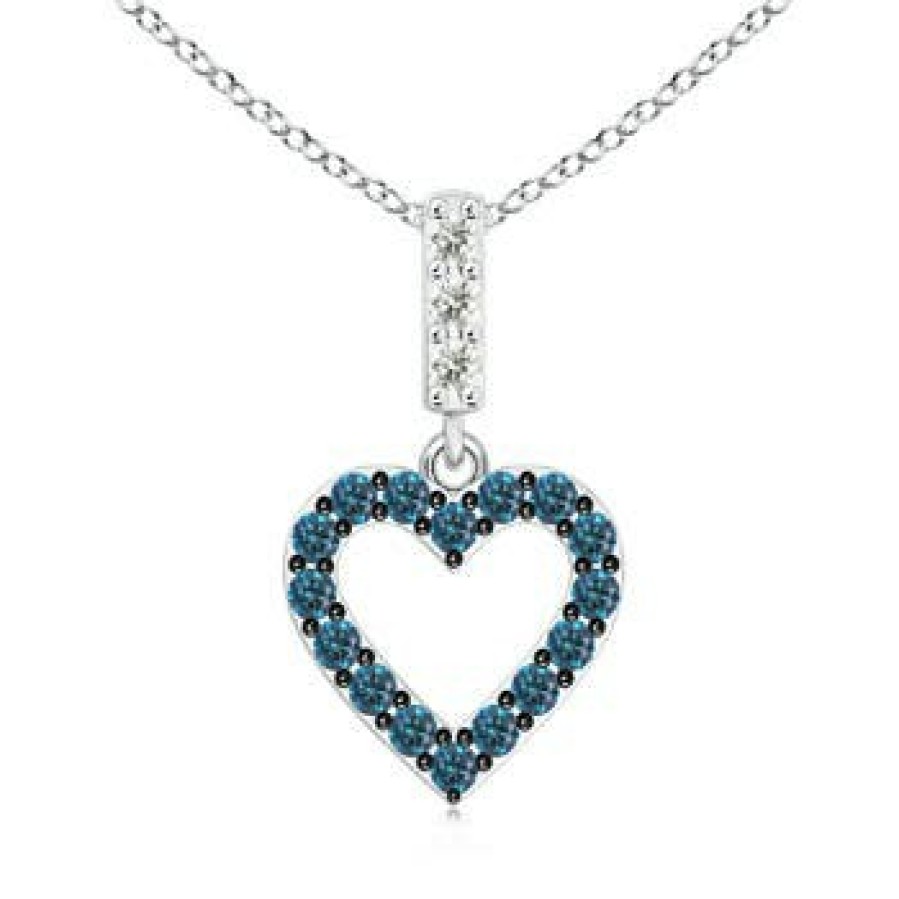 Necklaces Angara Enhanced Blue | Open Heart Blue Diamond Pendant