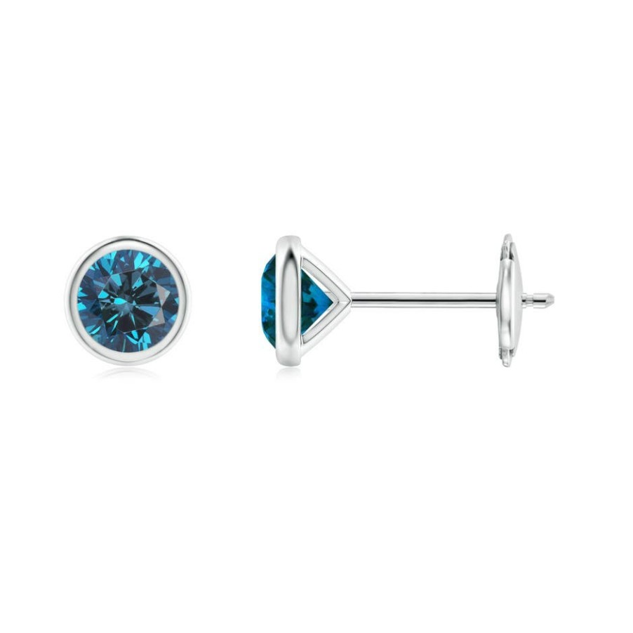 Earrings Angara Enhanced Blue | Bezel-Set Blue Diamond Martini Stud Earrings