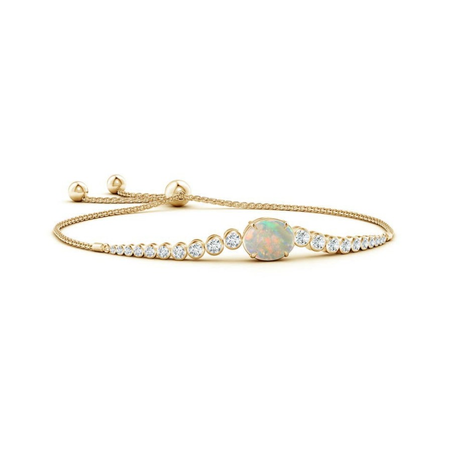 Bracelets Angara Opal | Oval Opal Bolo Bracelet With Bezel Diamonds