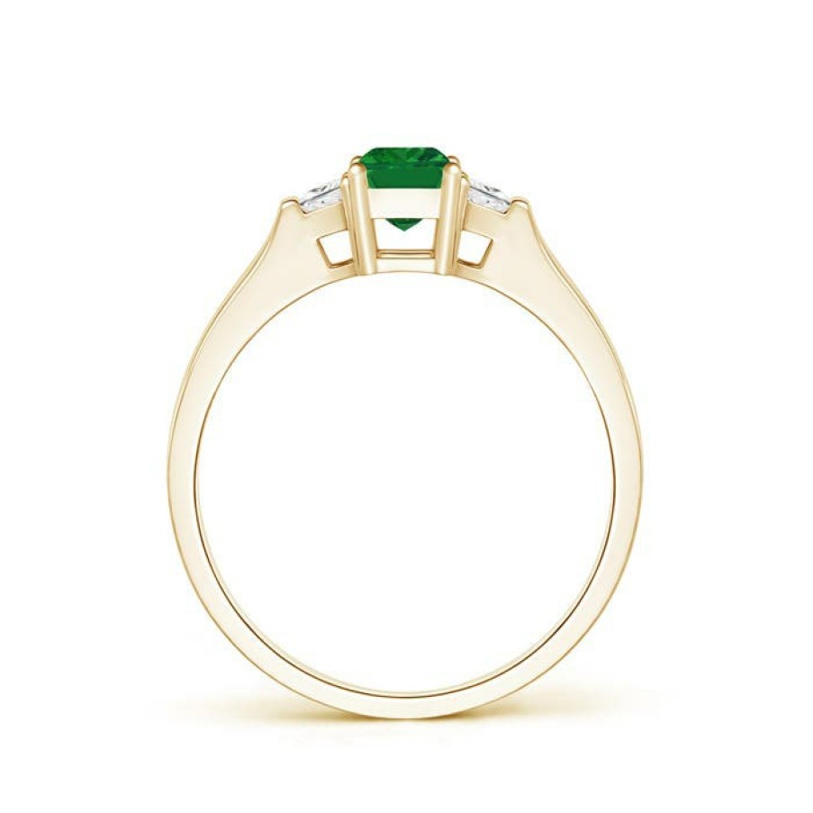 Rings Angara Emerald | Emerald-Cut Emerald And Trapezoid Diamond Three Stone Ring