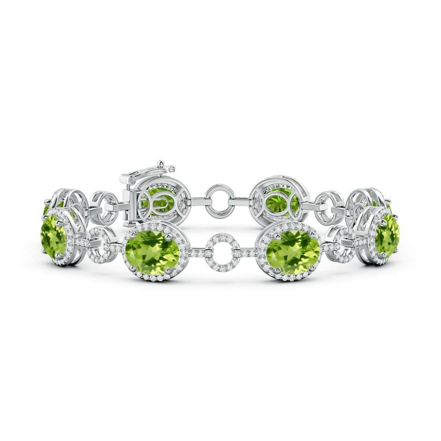 Bracelets Angara Peridot | Oval Peridot Halo Open Circle Link Bracelet