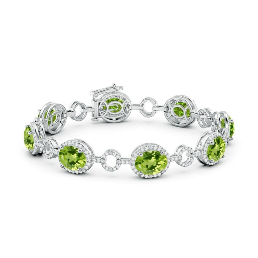 Bracelets Angara Peridot | Oval Peridot Halo Open Circle Link Bracelet