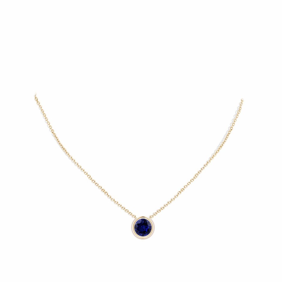 Necklaces Angara Blue Sapphire | Lab-Grown Bezel-Set Round Blue Sapphire Solitaire Pendant