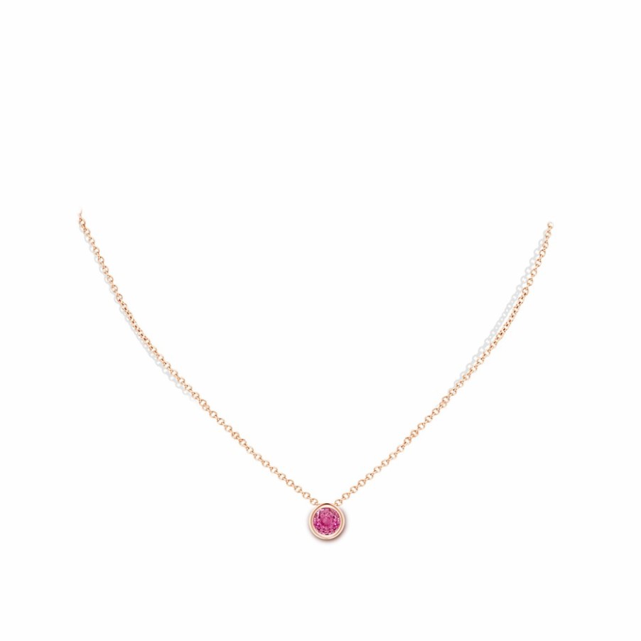 Necklaces Angara Pink Sapphire | Bezel-Set Round Pink Sapphire Solitaire Pendant