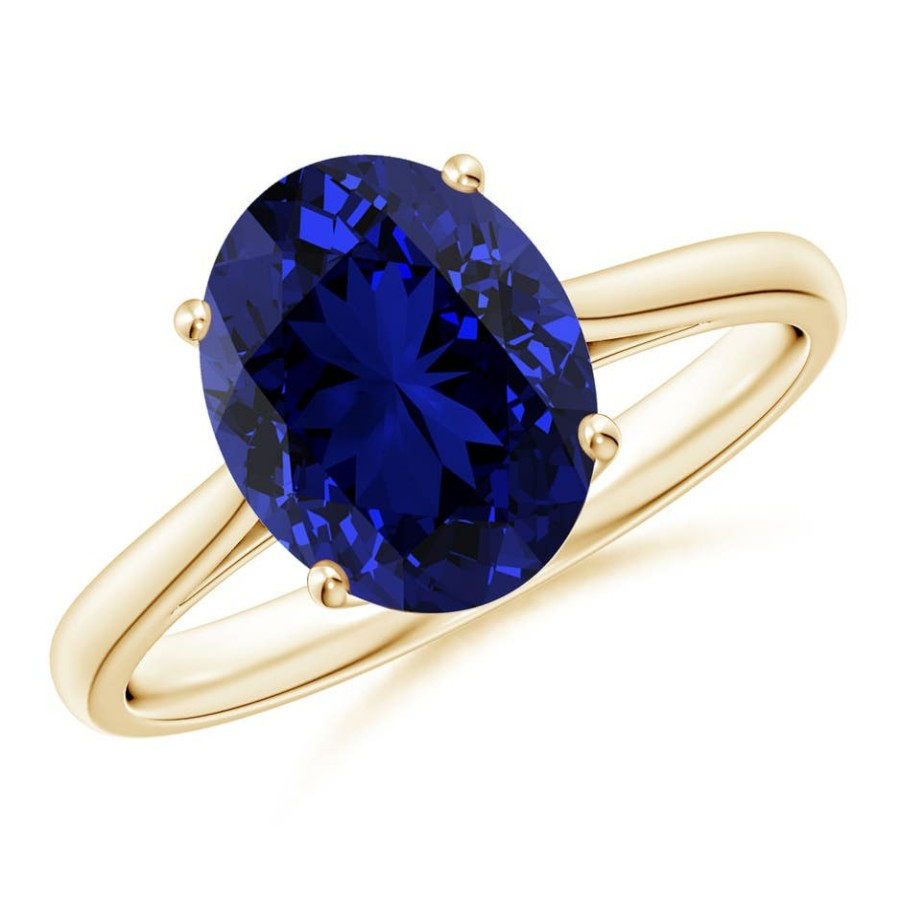 Rings Angara Blue Sapphire | Lab-Grown Oval Solitaire Blue Sapphire Cocktail Ring